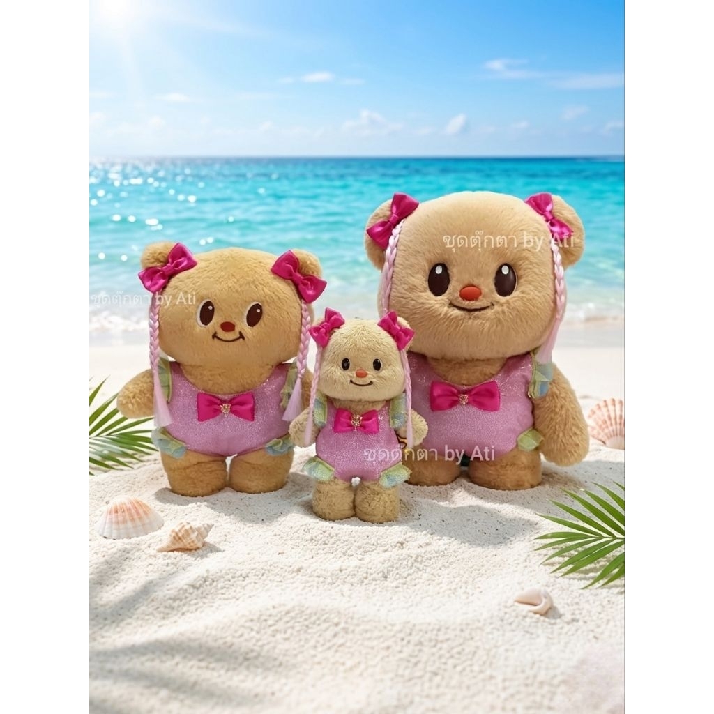 ชุดbutterbear หมีเนย เซ็ทชุดว่ายน้ำวันพีช เซ็ท3ชิ้น(วันพีช โบว์คล้องหู1คู่ ผมเปีย1คู่)