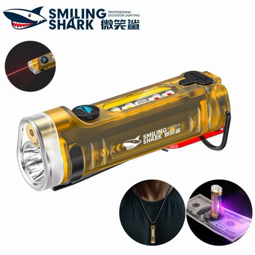 SmilingShark TIP6060 ไฟฉาย led พวงกุญแจ 3 อิน 1 พอยน์เตอร์เลเซอร์สีแดง +แสงยูวี แม่เหล็ก ไฟห้อยคอ 8 โหมด Type-C ชาร์จได้