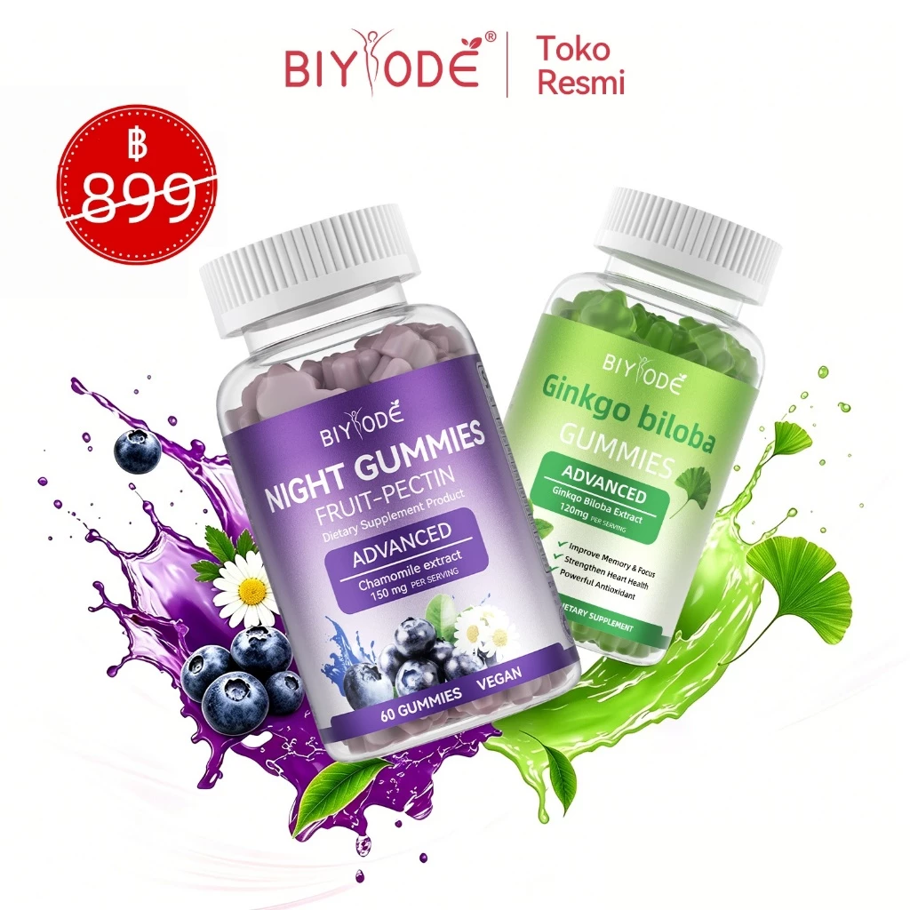 ซื้อ 1 แถม 1 BIYODE Ginkgo biloba fudge Sleep Gummies vitamin C ปรับปรุงความจํา เพิ่มการไหลเวียนเลือด