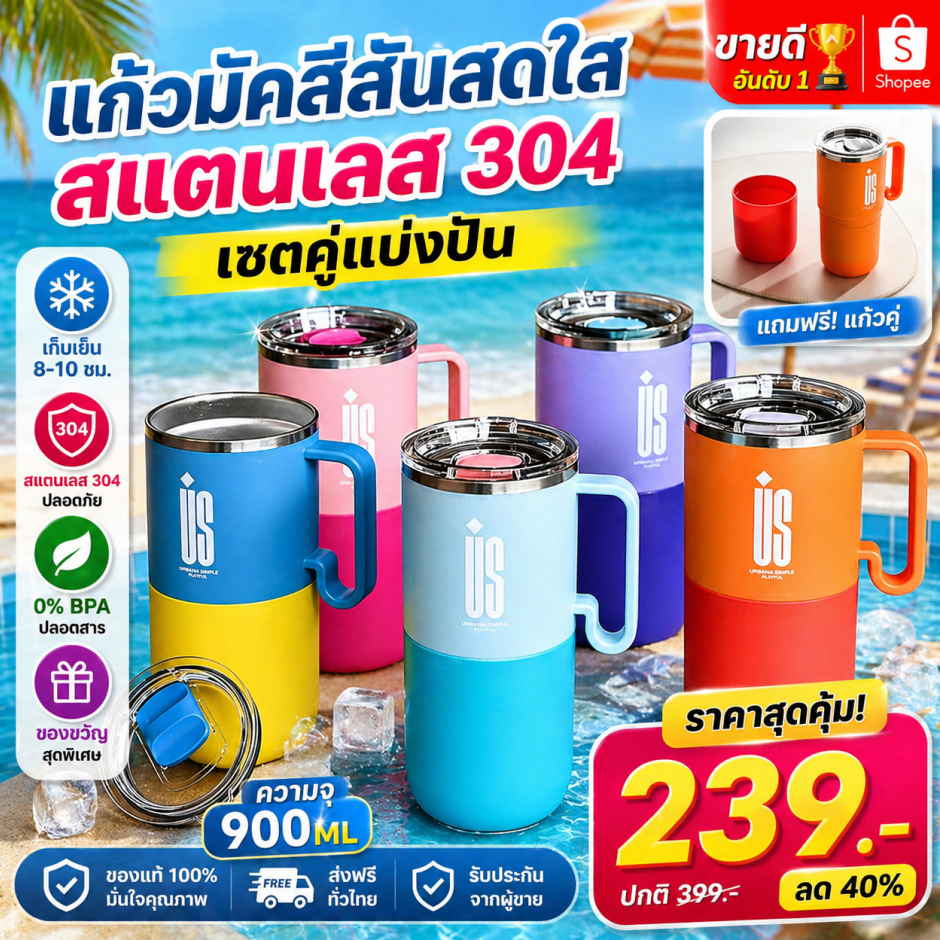 ใหม่ เซตคู่แบ่งปัน แก้วน้ำสแตนเลสโดปามีน 304 900 มล เก็บอุณหภูมิได้นาน แก้วน้ำสแตนเลส ถ้วยน้ำ แก้วเก็บความเย็นเเละร้อน