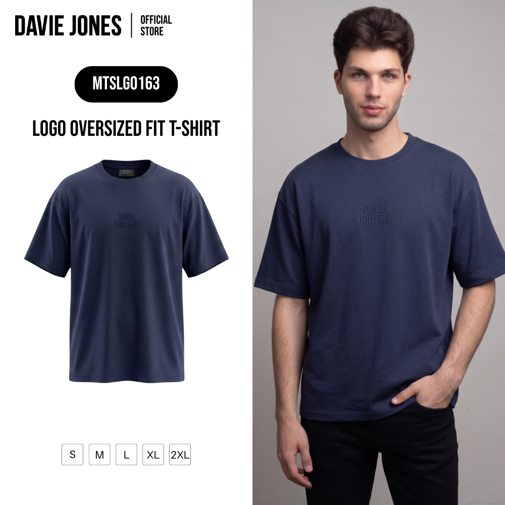 DAVIE JONES [BE FEARLESS] เสื้อยืดผู้ชาย Logo Oversized Fit T-Shirt สีกรม LG0163