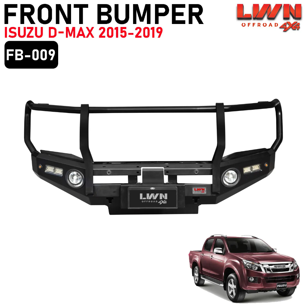 LWN4x4 กันชนหน้า Isuzu D-Max 2015-2019 กันชนหน้าออฟโรด 3เขา รุ่น FB-009 เซนเซอร์หน้า และกล้องหน้ารถท