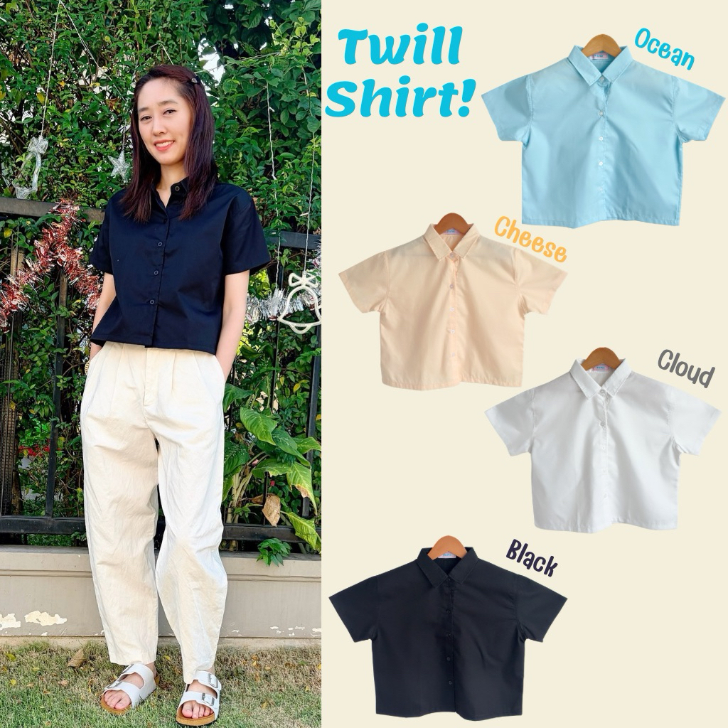 (New) Pikpok♡ TWILL Shirt 👀เสื้อเชิ้ตครอป ผ้าคอตตอนทวิล เนื้อเนียนใส่สบาย ระบายอากาศได้ดี