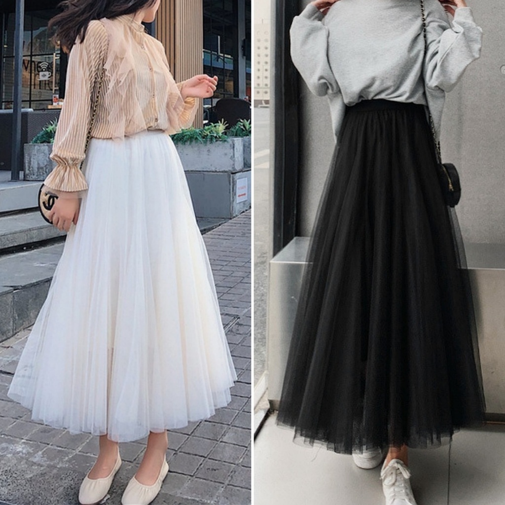 เสื้อผ้าผู้หญิง กระโปรงผ้าตาข่ายซ้อนหลายชั้น เอวสูง ทรงเอส ใส่สบาย ดีไซน์เกาหลี ผอมเพรียว กระโปรงนางฟ้า