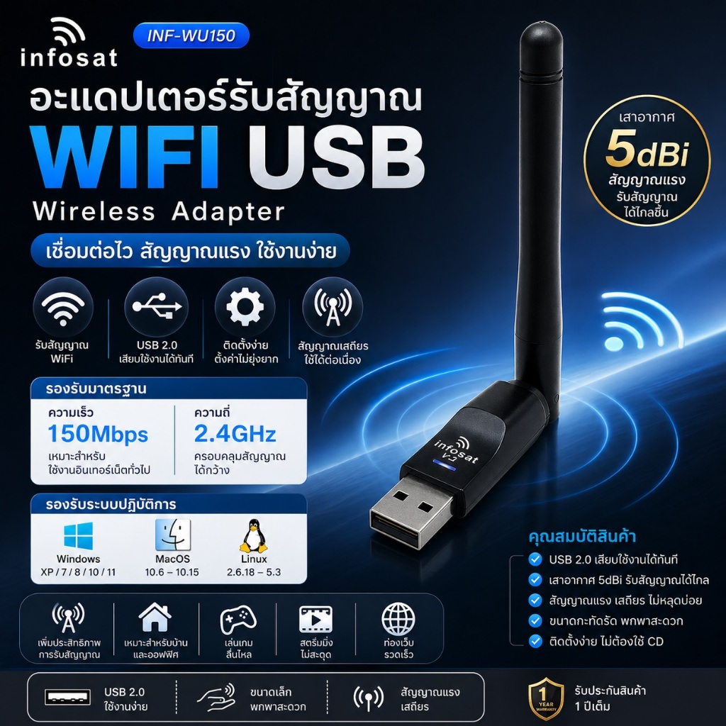 USB WIFI เพื่อรับชมทีวีออนไลน์ INFOSAT รุ่น V.3