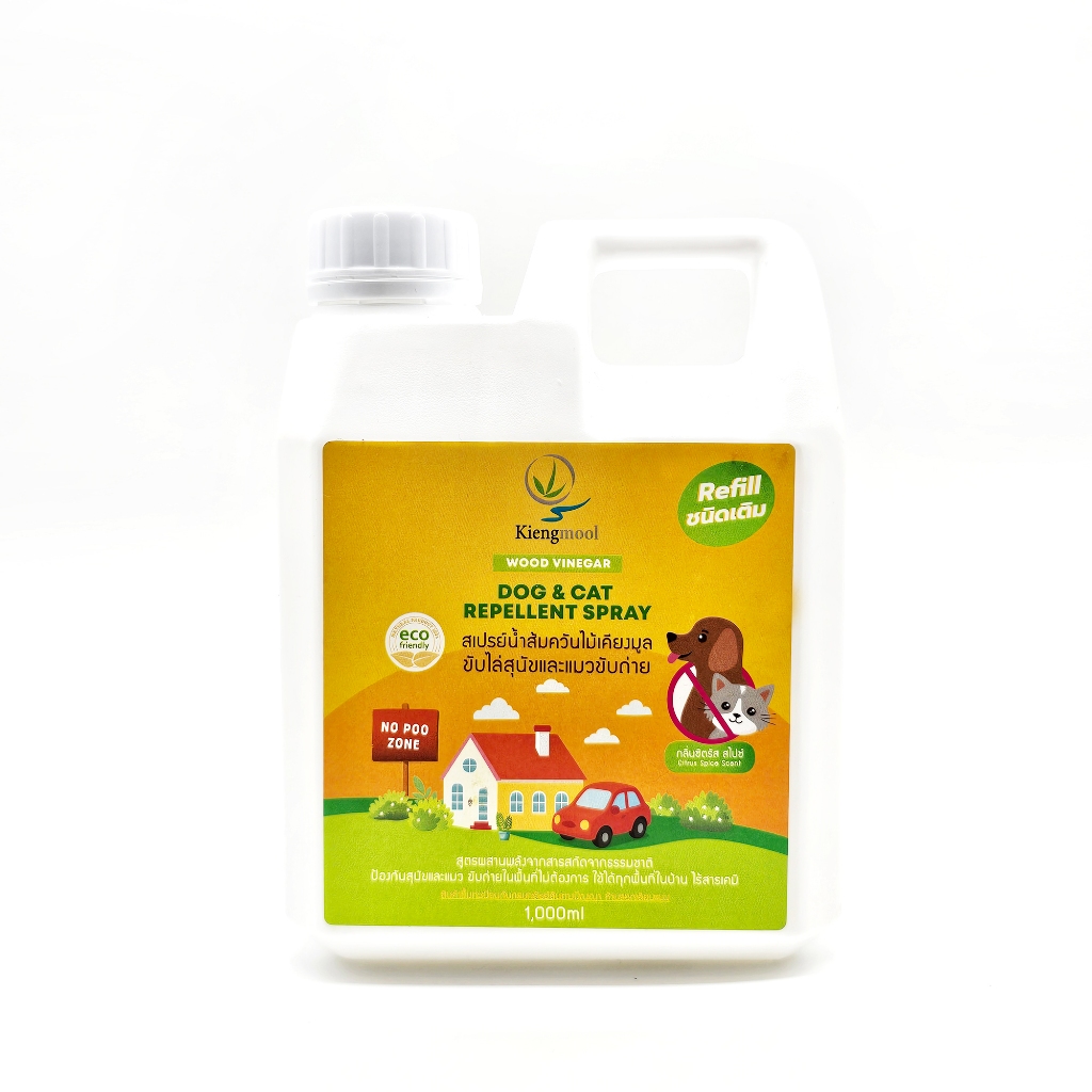 Kiengmool สเปรย์น้ำส้มควันไม้เคียงมูลขับไล่สุนัขและแมวขับถ่าย (ชนิดเติม) กลิ่นซิตรัส สไปซ์ - 1,000 มล.