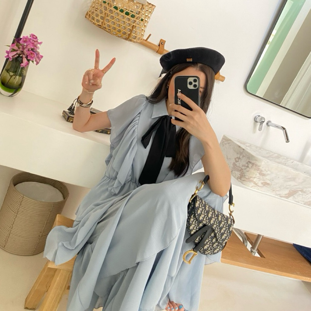 (New with tag Blue L) FLAT2112 : LADY DIANA DRESS เดรสชั้นๆ ชุดออกงาน ผ้าชีฟอง เดรสงานแต่ง ชุดไปงานแ