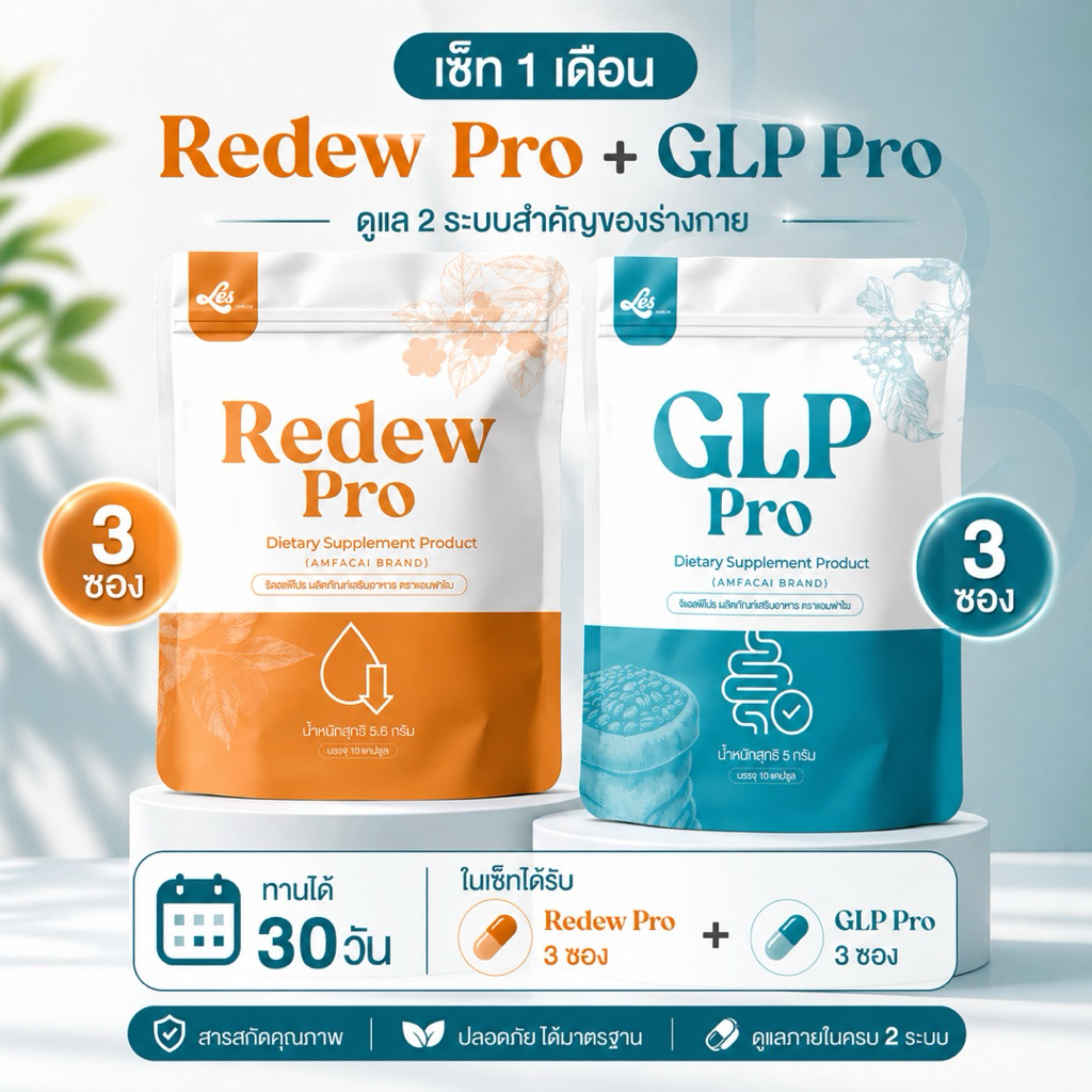 เซ็ทปักตะกร้า 1 เดือน Redew Pro & GLP Pro ผลิตภัณฑ์เสริมอาหาร ช่วยดูแลสุขภาพ