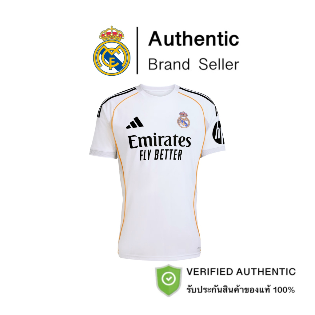 adidas Football Real Madrid 25/26 Home Jersey Men White JJ1931 ระบายอากาศดี ไม่อับไม่ร้อน