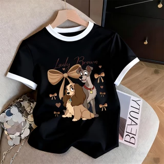 M-3XL เสื้อทีเชิร์ตผู้หญิง ลายสุนัข Lady Brown น่ารัก สีครีม-น้ำตาล แฟชั่นฤดูร้อน ใส่สบาย