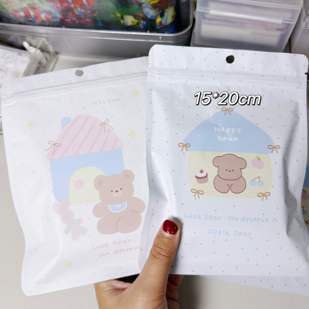 🤍✨พร้อมส่ง!ถุงซิปล็อคลายน้องหมี แพค10ชิ้น คละ2ลาย ขนาดใหญ่15*20cm