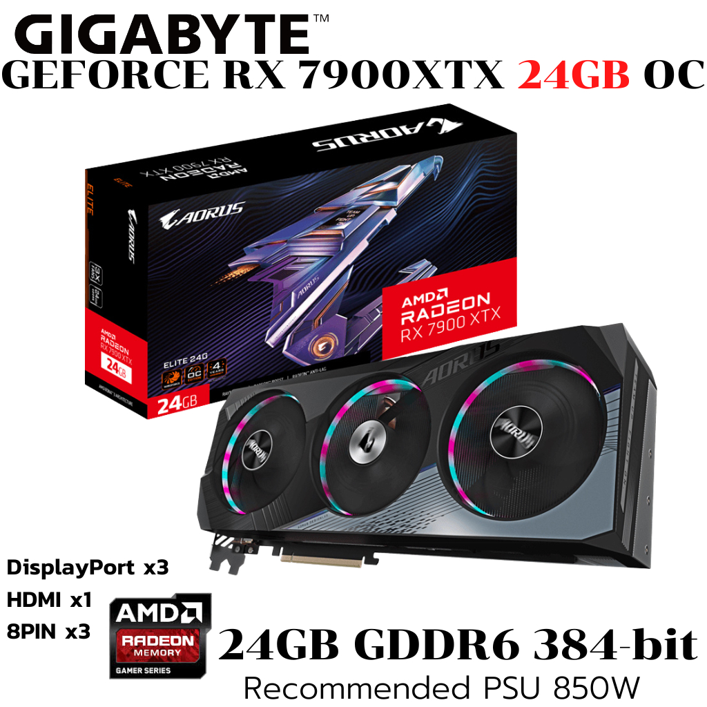 VGA (การ์ดแสดงผล) GIGABYTE AORUS RADEON RX 7900 XTX ELITE 24G - 24GB GDDR6