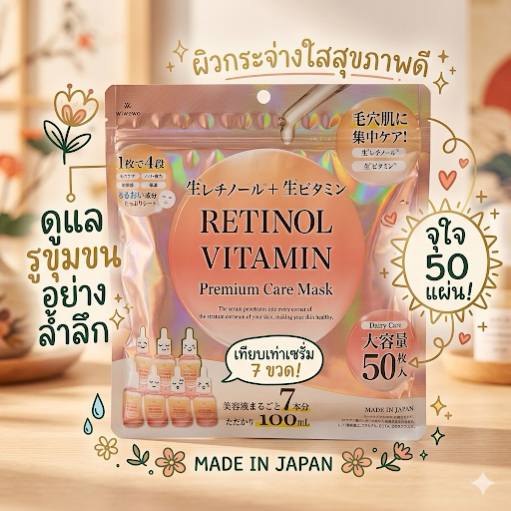 ร้านนี้ถูกที่สุด แผ่นมาสก์หน้า Retinol + Vitamin Premium Care Mask ช่วยฟื้นฟูผิวอย่างเข้มข้น บำรุงล้ำลึกถึงชั้นผิว