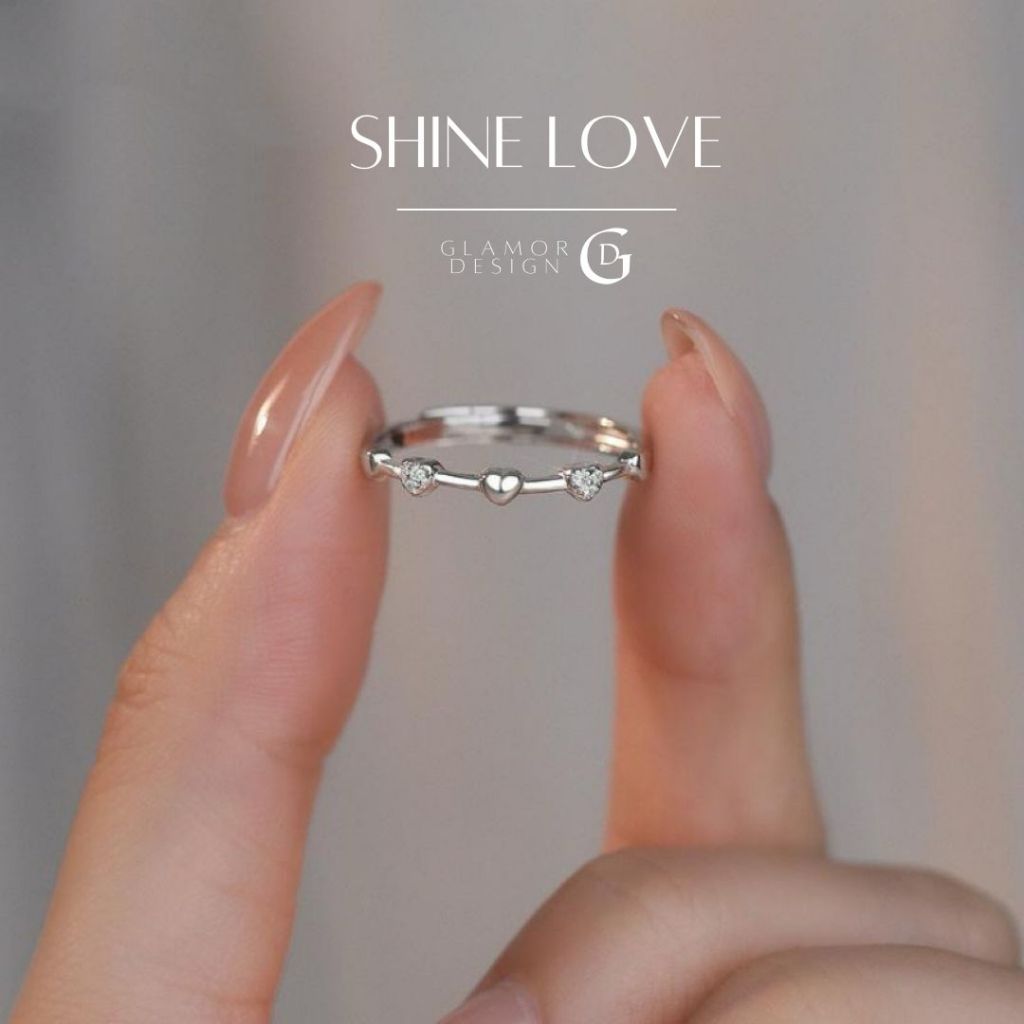 GLAMOR✨แหวนเงินแท้ Shine Love แหวนเพชรรูปหัวใจ แหวนเพชร แหวนแฟชั่น แหวนปรับขนาดได้ แหวนผู้หญิง