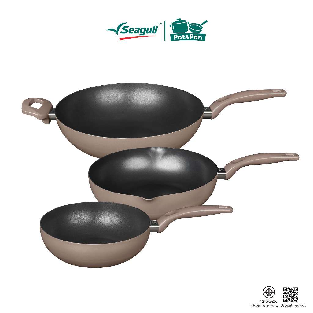 Seagull กระทะทรงลึกนอนสติ๊ก มาราธอน Marathon Non-stick Deep Fry Pan มีให้เลือก 3 ขนาด