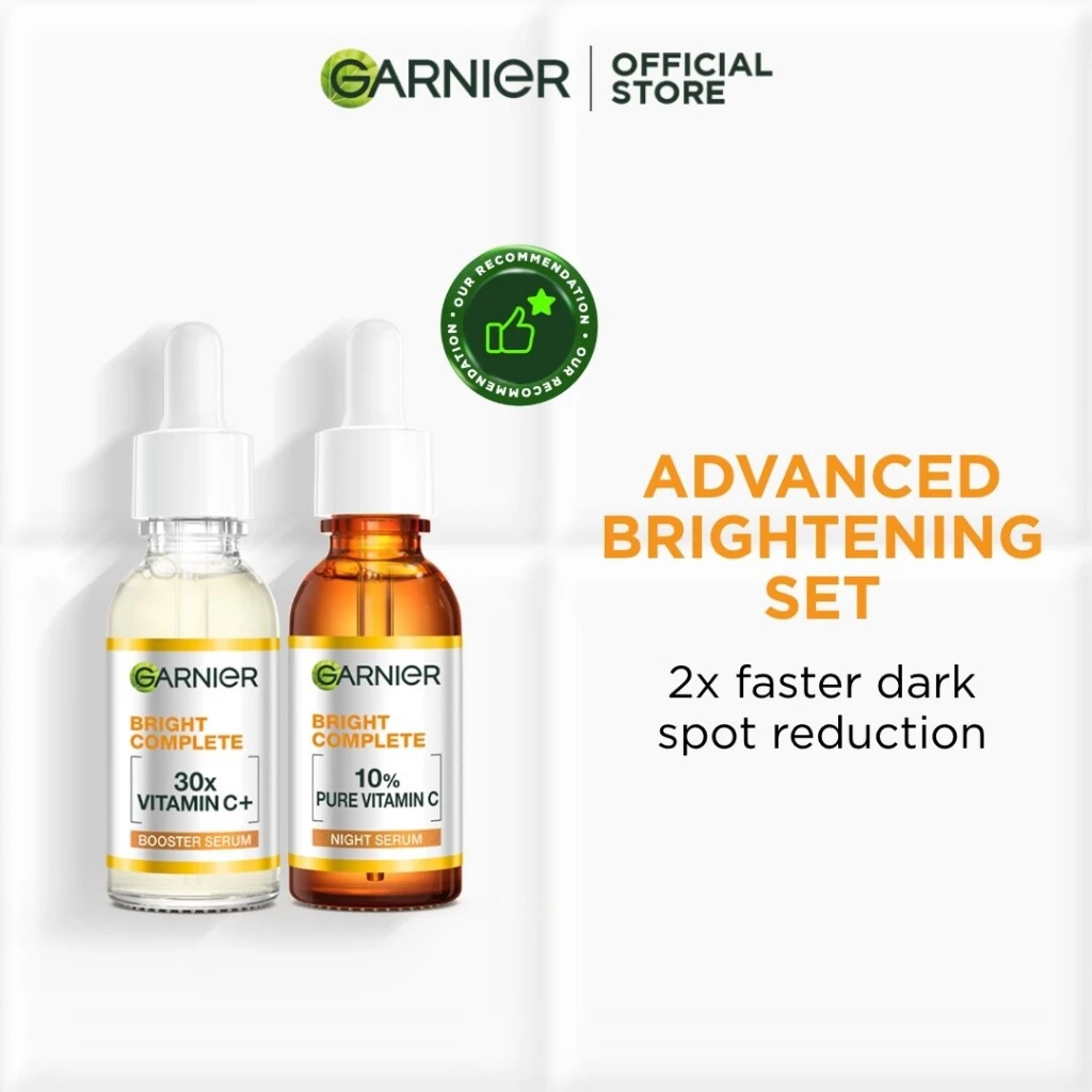 Garnier การ์นิเย่ ไบรท์ คอมพลีท โอเวอร์ไนท์ บูสเตอร์ เซรั่ม 30 มล. + วิตามินซี บูสเตอร์ เซรั่ม 30 มล GARNIER set 30ml