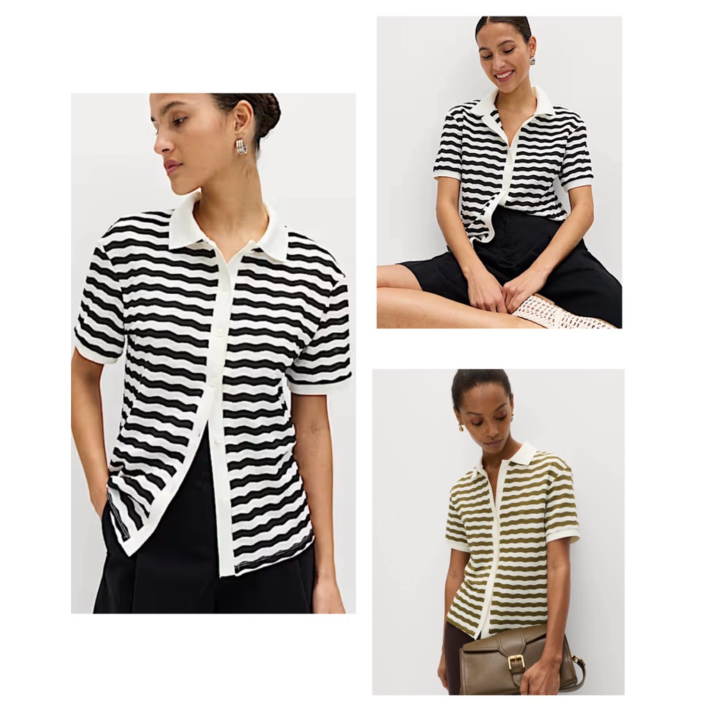 M&S Shirt เสื้อเชิร์ตลายขวาง ผ้ายืด ผ้านุ่ม งานแท้