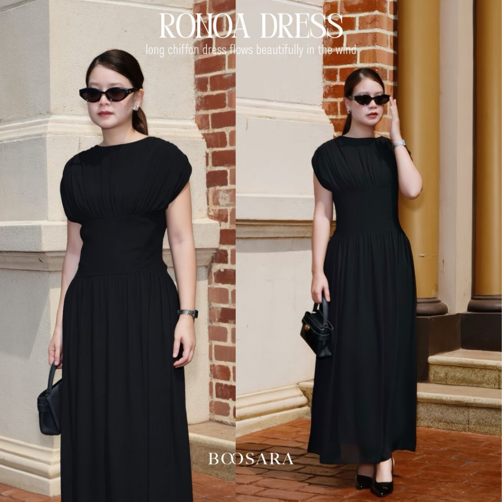 BOOSARA : Ronoa dress ชุดเดรสกระโปรงแขนกุดผ้าพริ้ว (มีซับใน)ใส่ออกงานได้หรือจะใส่ Summer ก็น่ารัก - BSR C.
