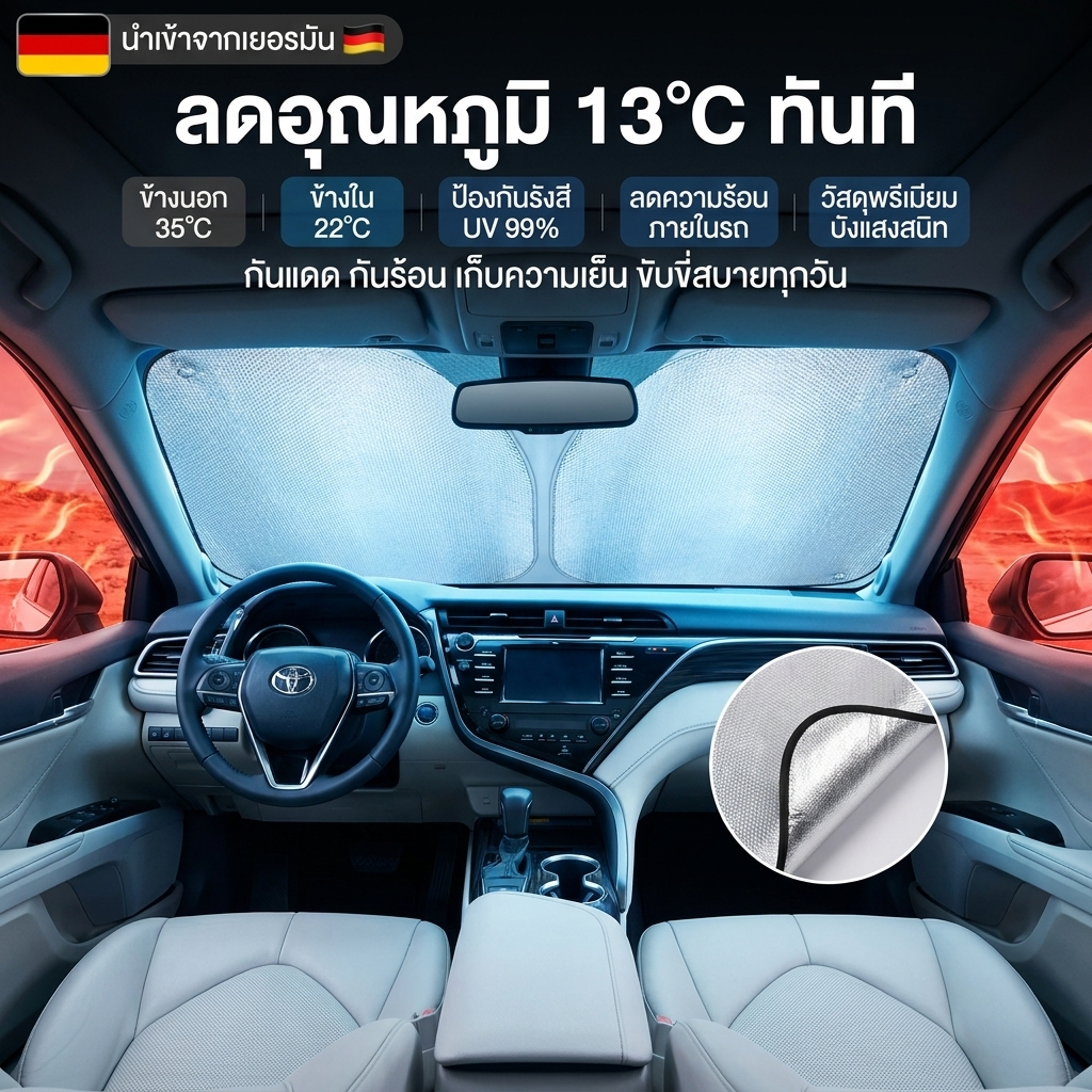 🔥ร่มกันแดดในรถยนต์ ม่านบังแดดรถ ร่มบังแดด รถกันแดด แบบพับได้ ที่บังแดดกระจกหน้ารถ