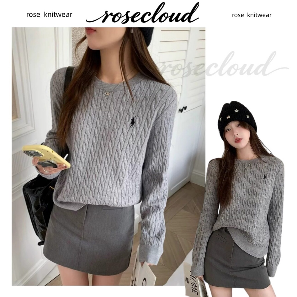 🌟rosecloud🌟เสื้อไหมพรมปักลายม้าตัวเล็ก สำหรับสตรี ใส่ซับใน รัดรูป ผอมเพรียว