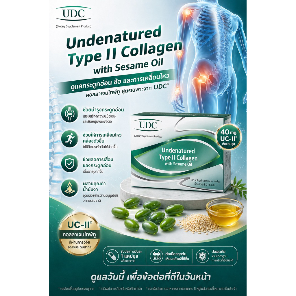 (UC-II) Collagen with Undenatured type II COLLAGEN (30 capsules/กล่อง)  ผลิตภัณฑ์เสริมอาหารบำรุงข้อ 