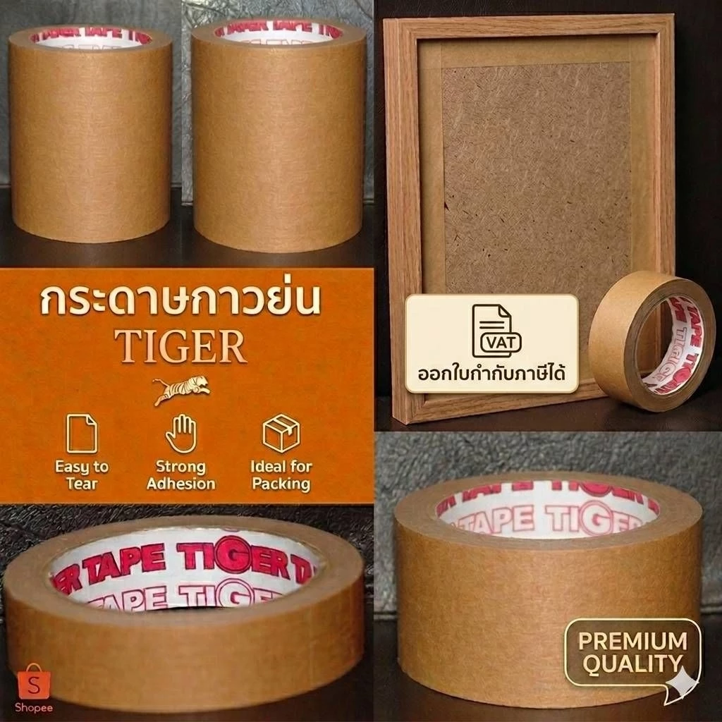 TIGER TAPE เทปกาวย่น กระดาษกาวย่น สีน้ำตาล (ขายยกแถว) เทปสีน้ำตาล อุปกรณ์เพื่อการบรรจุ