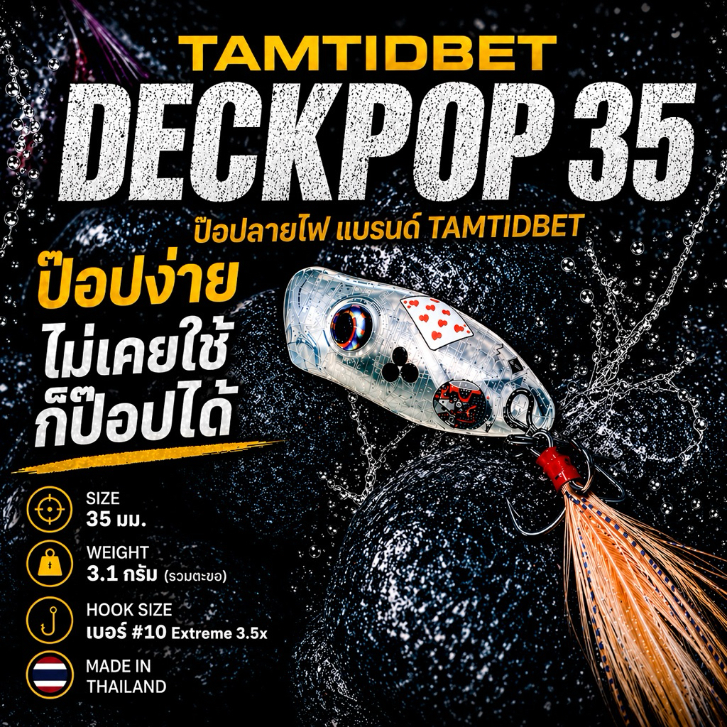 Popper Deckpop 35 | เหยื่อ Popper Tamtidbet ขนาด 3.5 ซม. 3.1g สำหรับตกปลากระสูบ กระพง กุเลา