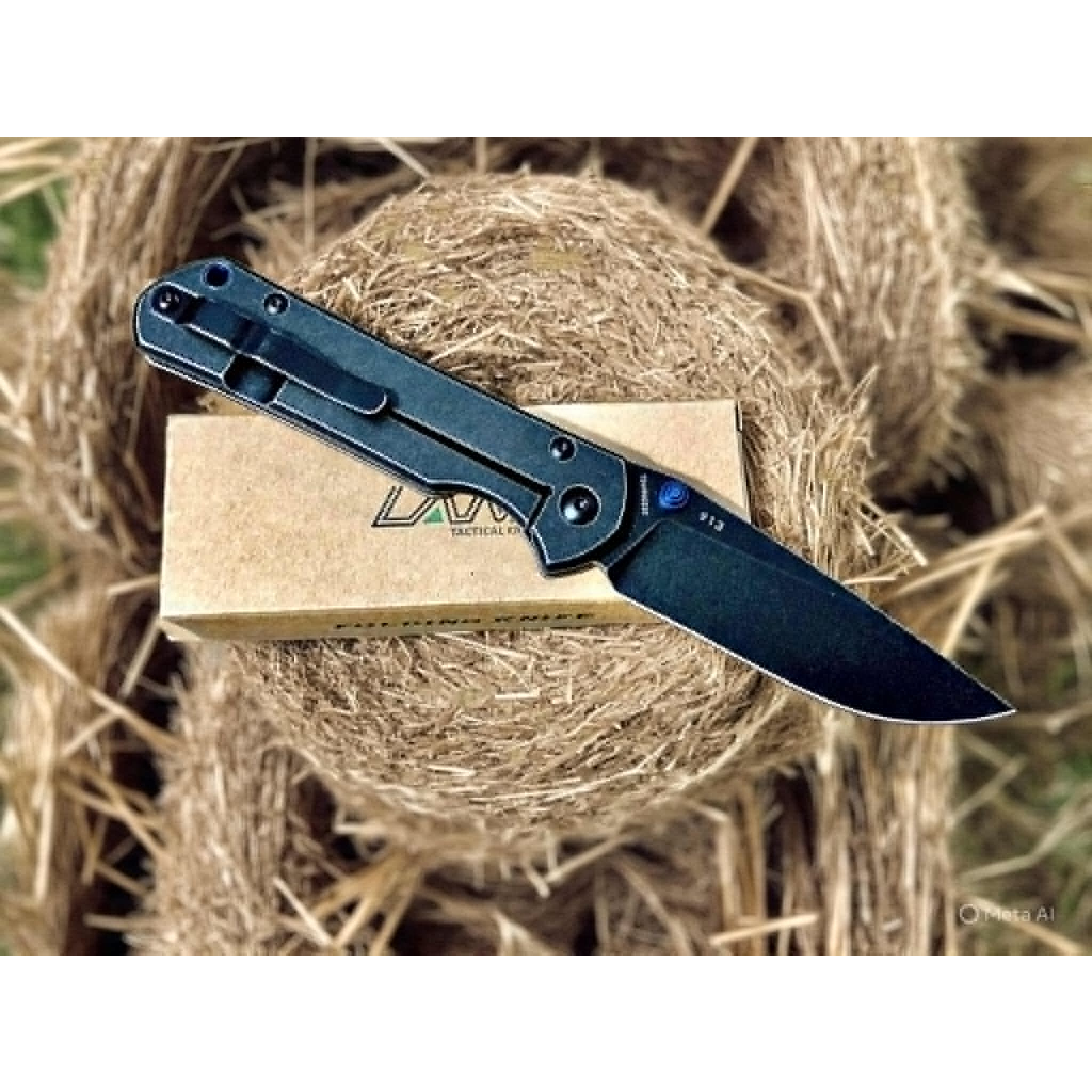 มีดพับ มีดพก มีดสนาม Pocket knife LAND 913 All Steel เหล็ก 12C27 ปุ่มดำ ใบ.3.5 ของแท้ Stone Wash ส่ง