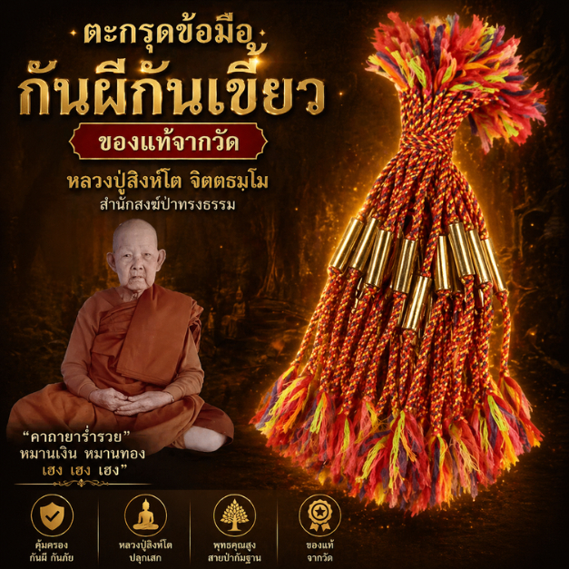 (ส่งของทุกวัน) ตระกรุดข้อมือกันผีกันเขี้ยว ของแท้จากวัด ✨ หลวงปู่สิงห์โต​ สำนักสงฆ์ป่าทรงธรรม  จาก GHOST guru EP.378
