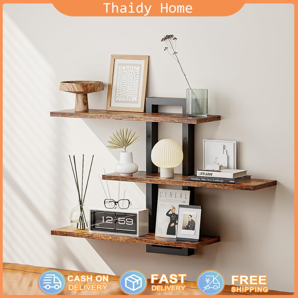 ✨ COD ชั้นวางของไม้ 3 ชั้น สำหรับตกแต่งผนังห้องนั่งเล่น สามารถ DIY ได้ ใช้ได้หลายสถานการณ์ ประหยัดพื้นที่