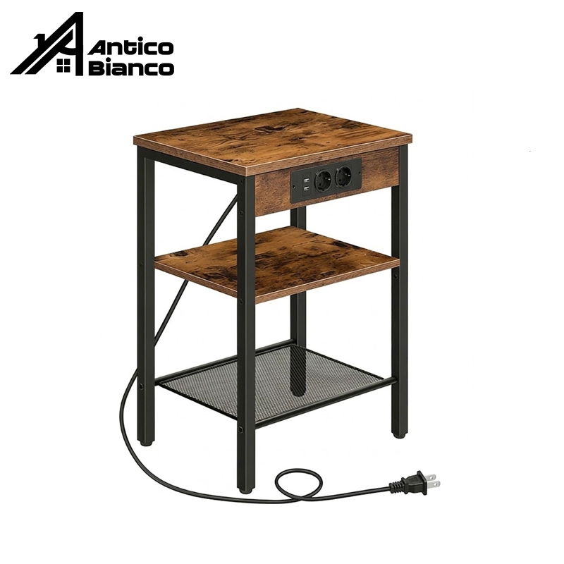 Antico โต๊ะข้างเตียง ชาร์จได้ โต๊ะข้างโซฟา ช่องเสียบไฟ(มาตรฐานยุโรป) + USB สะดวก และไม่เปลืองพื้นที่