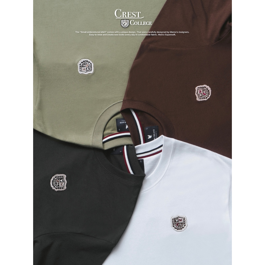MeMo™ | NEW | Crest College งานปักโลโก้ Patch ผ้า Supersoft แขนสั้น ทรง Unisex