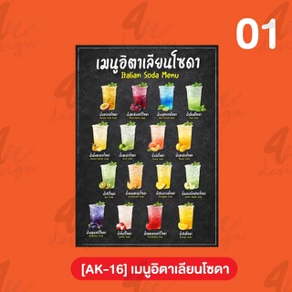 ป้ายเคลือบ เมนูอิตาเลียนโซดา [AK-16]