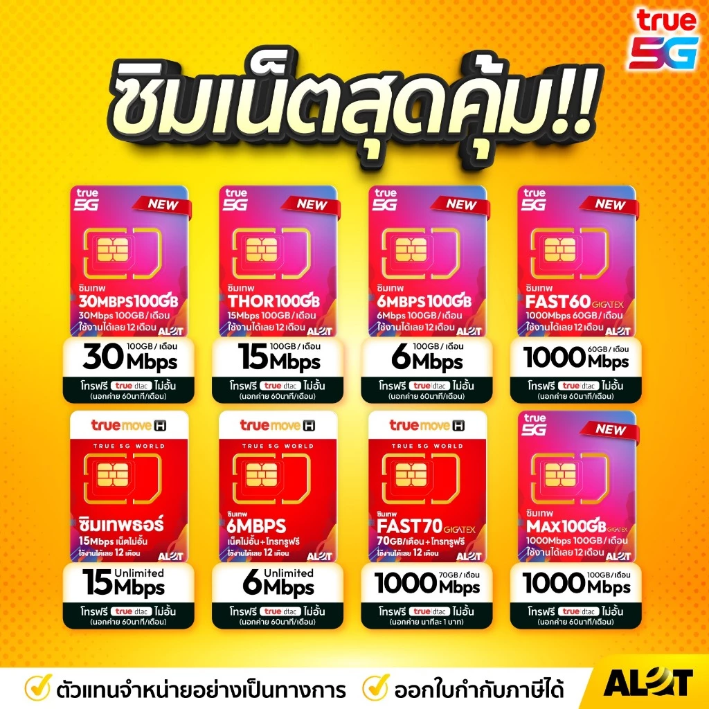 ส่งฟรี! ซิมเทพ เน็ตไม่อั้น ซิมทรู ดีแทค ซิมเน็ตรายปี sim ซิมเทพธอร์ ซิมเทพทรู 5G ออกใบกำกับภาษี AlotTech เก็บเงินปลายทาง thumbnail 5