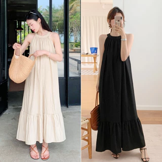 cherryshop พร้อมส่ง ชุดเดรสผู้หญิง เดรสยาวสายคล้องคอผู้หญิง S-3XL สไตล์วันหยุดที่หรูหราและทันสมัย หวานและเซ็กซี่