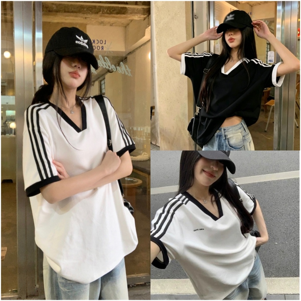 Beryl 🌻 เสื้อยืดคอวีแขนสั้นสีขาวใหม่สำหรับผู้หญิง สไตล์เกาหลี เสื้อตัวหลวมและใส่ได้หลายโอกาส