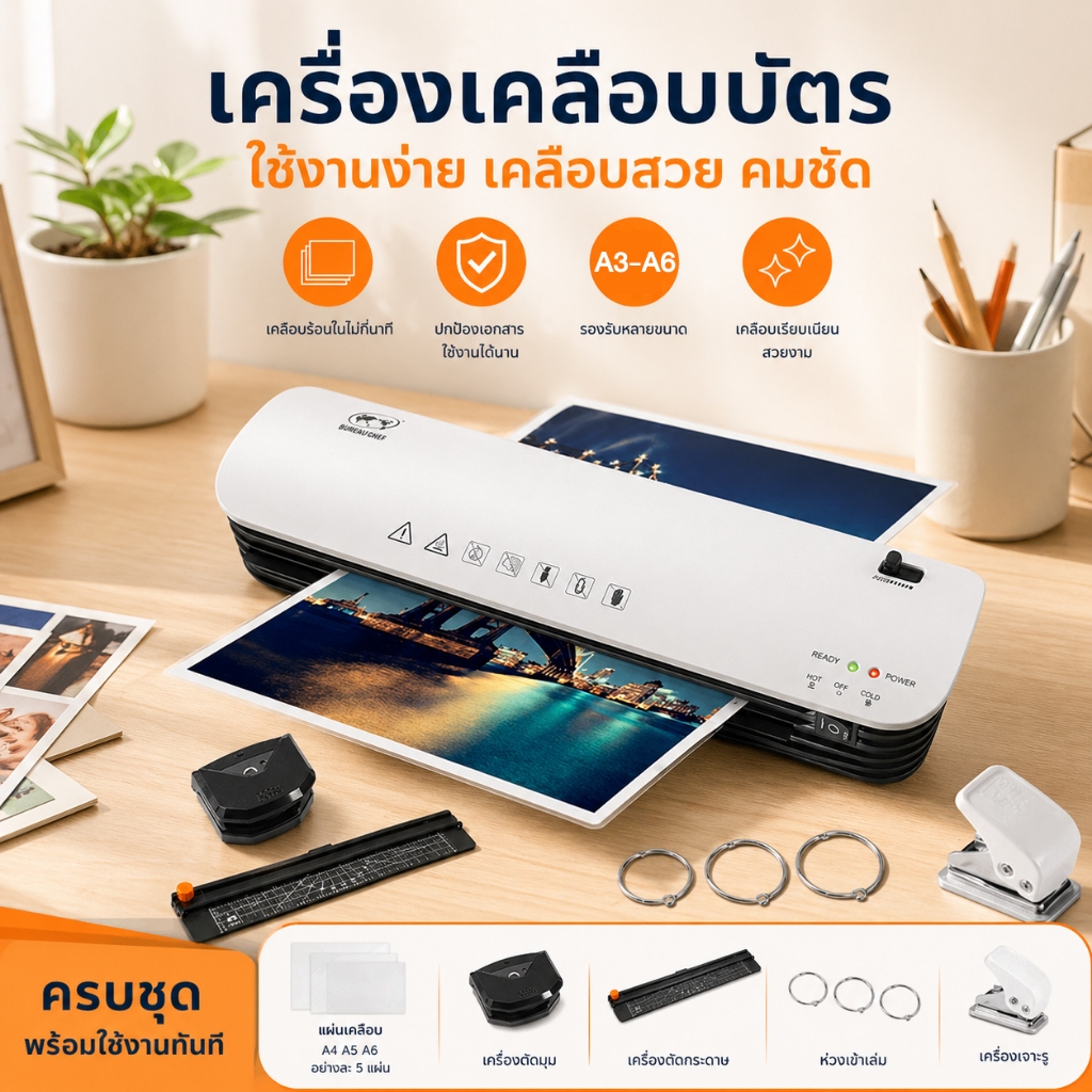 เครื่องเคลือบบัตร A3 A4 A5 A6 รุ่นใหม่ Laminator รุ่น SL399 เครื่องเคลือบกระดาษ ABS ปุ่มป้องกันการ์ด