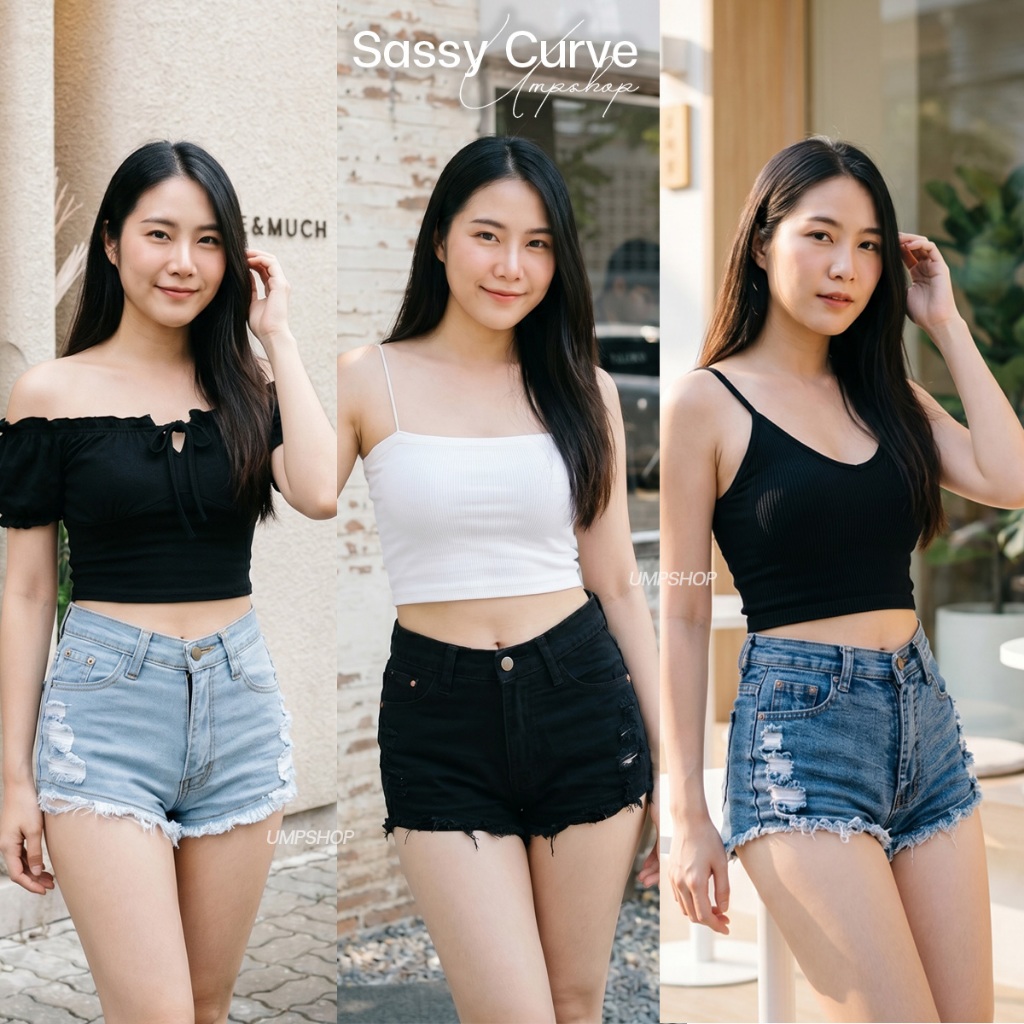 กางเกงยีนส์ขาสั้นสะกิดขาด ขาเจียปลายขารุ่ย ทรงสวย เซ็กซี่ ผ้ายืด💕