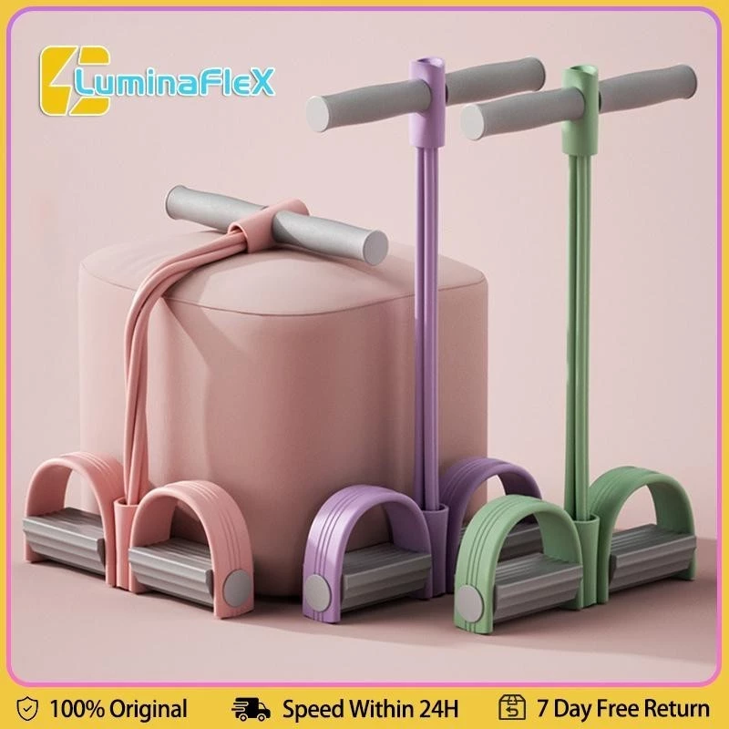 LuminaFlex เชือกดึงซิทอัพ ยางยืดออกกำลังกาย แบบมีที่เหยียบ รุ่นสายแรงต้าน 4 เส้น ยางยืดฟิตเนส