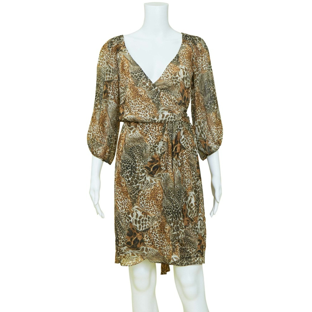 USED DVF animal print wrap silk dress size 0