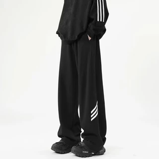 Baggy S-5XL กางเกงลำลองผู้ชาย สไตล์เกาหลี ทรงขาตรงหลวมๆ ขอบเอวยางยืด