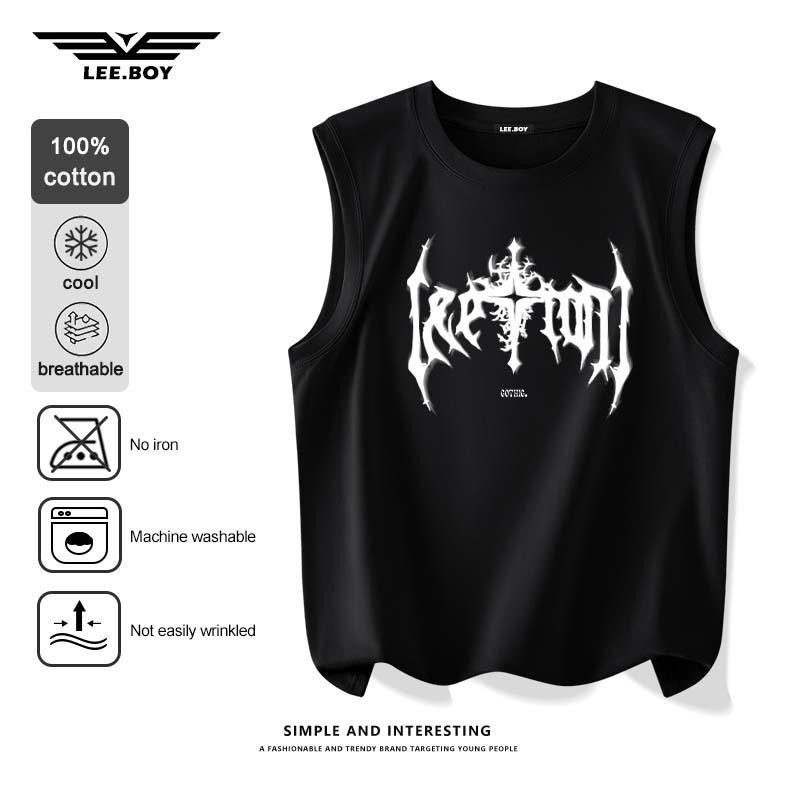 สวมใส่สบาย เสื้อแขนกุด+กางเกงขาสั้น ลายกราฟฟิก แฟชั่นสำหรับผู้ชาย ดีไซน์เก๋ เนื้อนิ่มมาก ใส่สบายสุดๆ ใหม่ พร้อมส่งในไทย