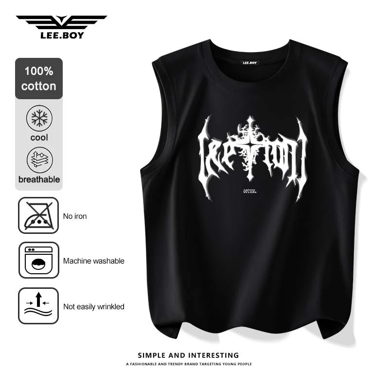 สวมใส่สบาย เสื้อแขนกุด+กางเกงขาสั้น ลายกราฟฟิก แฟชั่นสำหรับผู้ชาย ดีไซน์เก๋ เนื้อนิ่มมาก ใส่สบายสุดๆ ใหม่ พร้อมส่งในไทย
