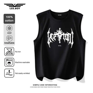 สวมใส่สบาย เสื้อแขนกุด+กางเกงขาสั้น ลายกราฟฟิก แฟชั่นสำหรับผู้ชาย ดีไซน์เก๋ เนื้อนิ่มมาก ใส่สบายสุดๆ ใหม่ พร้อมส่งในไทย