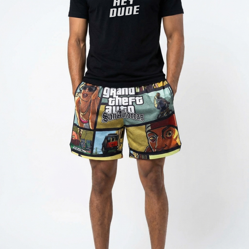 กางเกงบาส กางเกงกีฬา กางเกงขาสั้น "GTA & Paisley " Soft Retro Mesh  Shorts : DUDESPORT