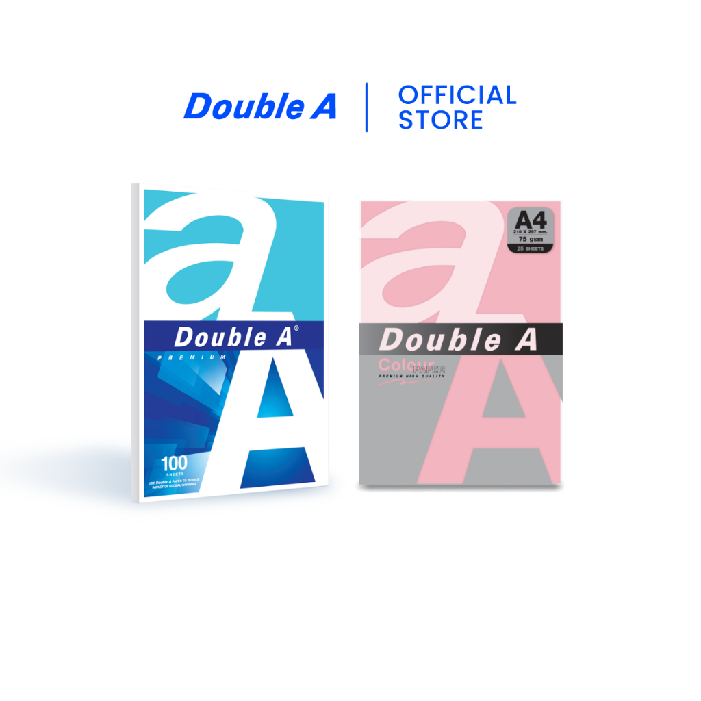 [เซตคู่] Double A กระดาษ 80 แกรม 100 แผ่น คู่กับ กระดาษสี 75 แกรม 25 แผ่น Neon Punch 1 แพ็ก