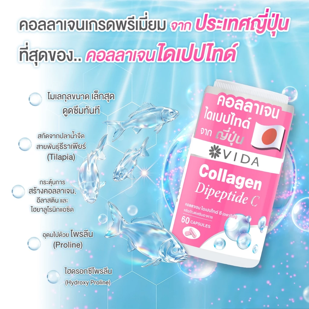 วีด้า คอลลาเจน ไดเปปไทด์ ผิวใส ชุ่มชื้น 60 แคปซูล VIDA Collagen Dipeptide C 60 Capsules thumbnail 5