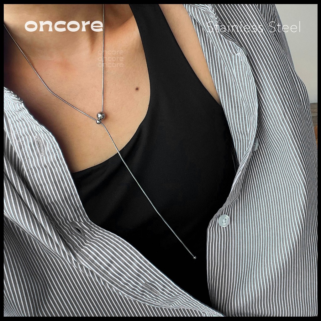 Oncore | สร้อยคอยาว Bonbon ทรงกลมจิ๋ว รูดปรับความยาวได้ ทนน้ำ ทนเหงื่อ (วัสดุสแตนเลส Nickel Safe)
