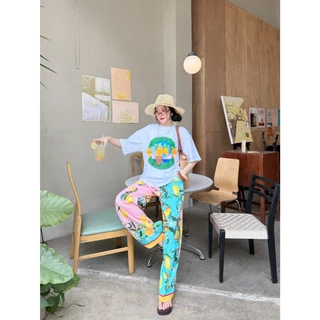 POPUP BKK | Play Muse ชุดเซ็ตเสื้อ+กางเกงขายาว ผ้ายืดพรีเมียม ลายซัมเมอร์สดใส (Free Size S-XL ใส่ได้)
