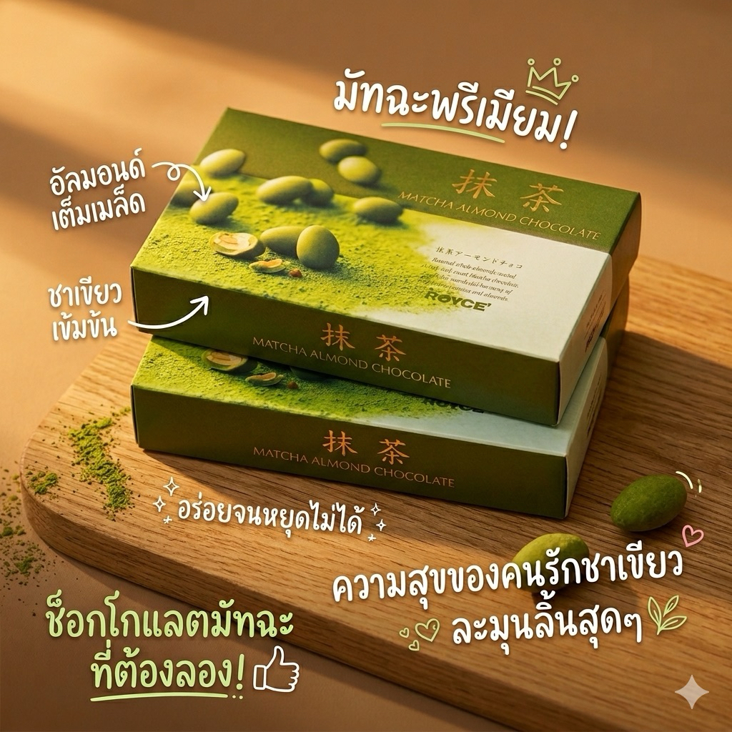 ‼️ร้านนี้ถูกที่สุด‼️Royce Matcha Almond Chocolate อัลมอนด์เคลือบช็อคโกแลตตัดกับความเข้มข้นของมัทฉะแท